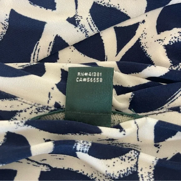 NWT Lauren Ralph Lauren White & Blue Dress | Ruched Faux Wrap V-Neck | 16 - Picture 9 of 14